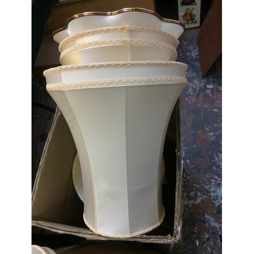 308 - TWO BOXES CONTAINING MIXED TABLE LAMPS AND SHADES