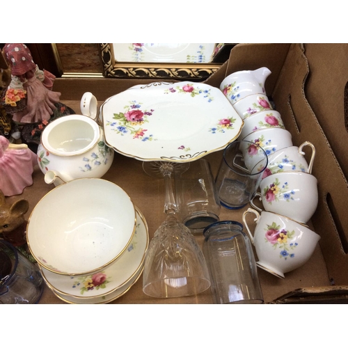 315 - THREE BOXES CONTAINING MIXED CHINA, CLOCKS, GILT FRAMED MIRROR, PICTURES, STEREO ETC