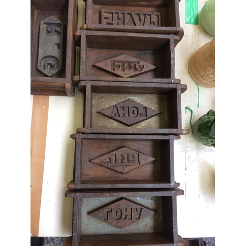 449 - ELEVEN VINTAGE STYLE WOODEN BRICK MOULDS