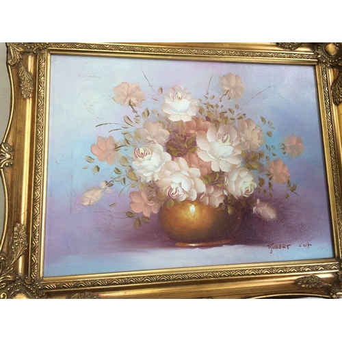 452 - TWO VINTAGE GILT FRAMED PAINTINGS TO INCLUDE AN OIL ON CANVAS OF STILL LIFE AND AN OIL ON BOARD OF A... 