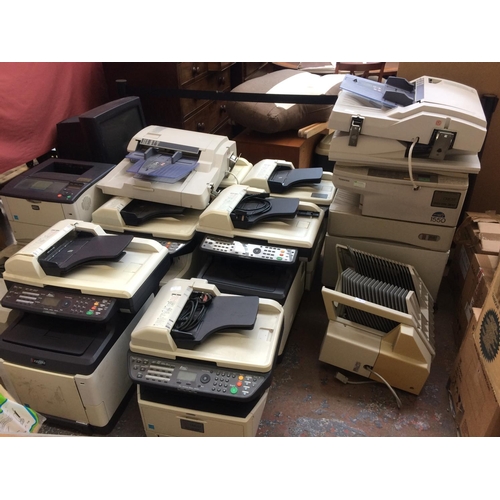 48 - THIRTEEN GOOD QUALITY INDUSTRIAL OFFICE PRINTER AND ACCESSORIES TO INCLUDE TOSHIBA 1550, ECOSYS MODE... 