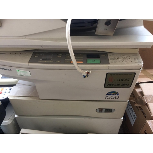 48 - THIRTEEN GOOD QUALITY INDUSTRIAL OFFICE PRINTER AND ACCESSORIES TO INCLUDE TOSHIBA 1550, ECOSYS MODE... 
