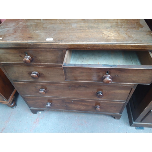 1114 - A VICTORIAN MAHOGANY CHEST OF TWO SHORT AND THREE LONG DRAWERS ON BRACKET FEET