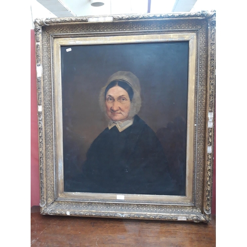 1114A - AN EARLY 19th CENTURY OIL PAINTING OF A SEATED WOMEN IN LARGE ORIGINAL GOLD GILT FRAME