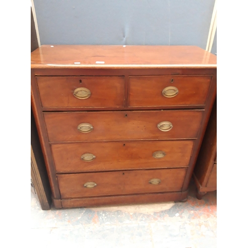 1121 - A VICTORIAN MAHOGANY CHEST OF TWO SHORT AND THREE LONG DRAWERS WITH BRASS REGENCY STYLE HANDLES