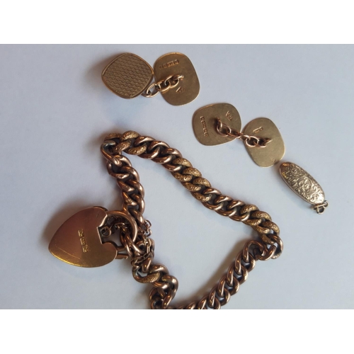 1086A - A HALLMARKED 9ct GOLD LADIES CHAIN LINK BRACELET TOGETHER WITH A PAIR OF HALLMARKED 9ct GOLD GENTS C... 