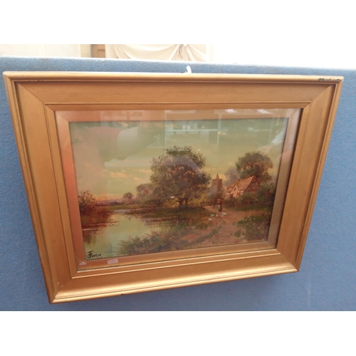 1121A - AN OIL ON CANVAS OF A LANDSCAPE SCENE BY JOEL OWEN IN A GOLD GILT FRAME (1892 - 1931)