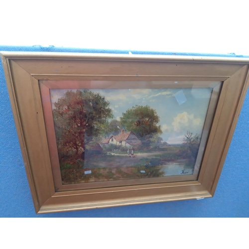 1121B - AN OIL ON CANVAS OF A LANDSCAPE SCENE BY JOEL OWEN IN A GOLD GILT FRAME  (1892 - 1931)