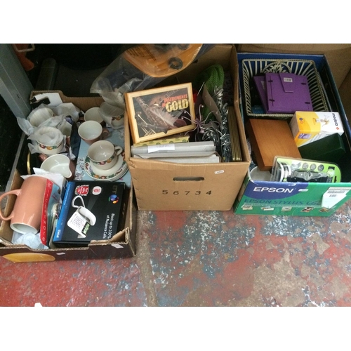 301 - TEN BOXES CONTAINING CERAMICS, GLASSWARE, PICTURES, COLLECTABLE PLATES, TELEPHONES ETC