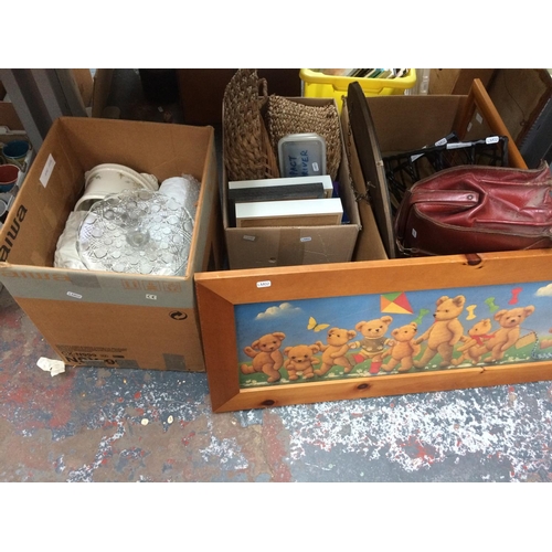 301 - TEN BOXES CONTAINING CERAMICS, GLASSWARE, PICTURES, COLLECTABLE PLATES, TELEPHONES ETC