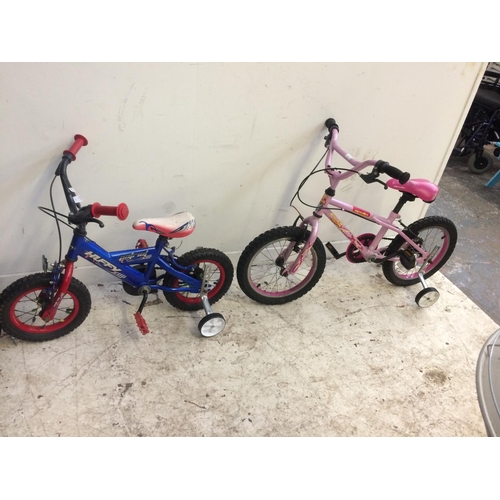 1 - TWO BIKES TO INCLUDE A PINK APOLLO ROXY BMX WITH STABILISERS TOGETHER WITH A BLUE HUFFY PATROL BMX W... 