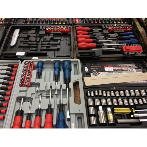 104 - EIGHT CASED ITEMS TO INCLUDE 41 PIECE BIT AND SOCKET SET, MOTORISTS TOOL KIT, SCREWDRIVERS, 41 PIECE... 