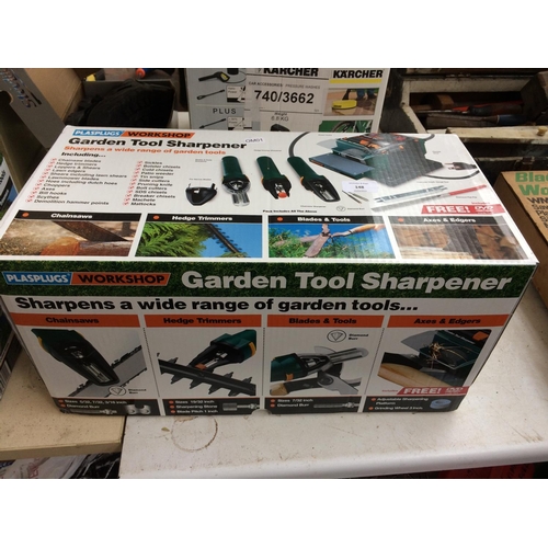 148 - A BOXED NEW PLASPLUGS GARDEN TOOL SHARPENER