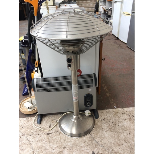 223 - TWO ITEMS TO INCLUDE A GREY GLEN ELECTRIC HEATER AND A SMALL STAINLESS STEEL GAS PATIO HEATER