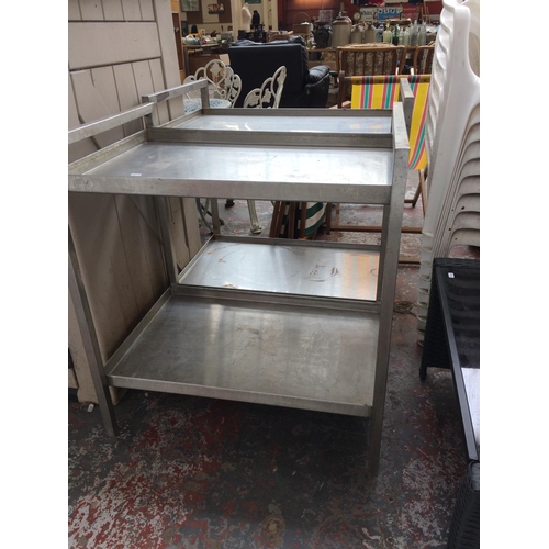 36 - TWO GOOD QUALITY STAINLESS STEEL CATERING TABLES WITH TWO SHELVES