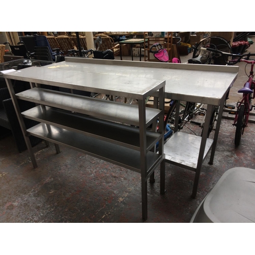 44 - TWO ITEMS OF GOOD QUALITY STAINLESS STEEL KITCHEN EQUIPMENT: LARGE WORKTOP MEASURING APPROX 200cm x ... 