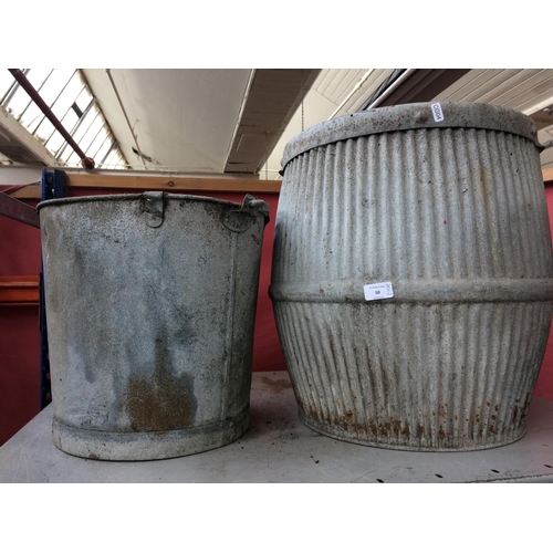 50 - TWO VINTAGE GALVANISED ITEMS TO INCLUDE DOLLY TUB AND LARGE BUCKET WITH HANDLES