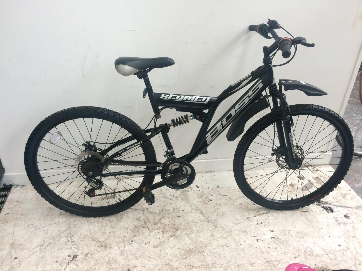 BLACK BOSS STEALTH DUAL SUSPENSION MOUNTAIN BIKE WITH TWIN DISC FRONT WHEEL