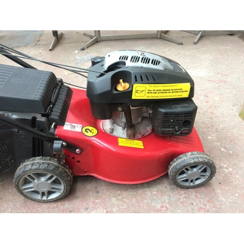 104 - A RED AND BLACK MOUNTFIELD RM45 140CC PETROL LAWN MOWER WITH GRASS COLLECTOR IN EXCELLENT CONDITION ... 