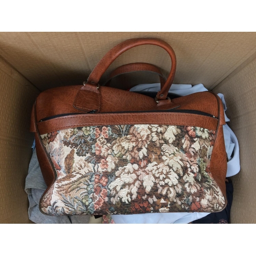 203 - TWO LARGE BOXES CONTAINING ASSORTED VINTAGE CLOTHING AND BAGS