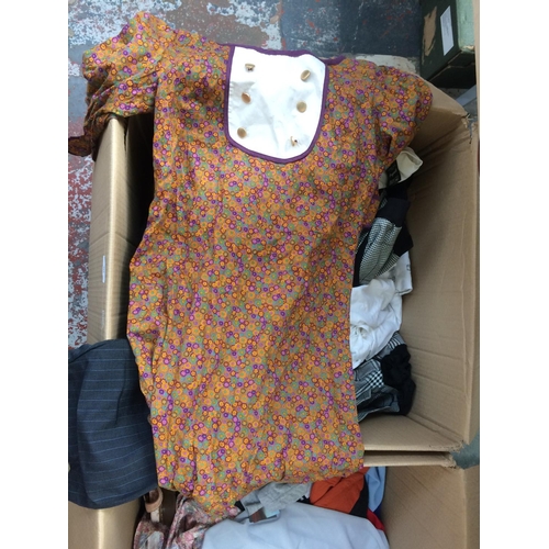 203 - TWO LARGE BOXES CONTAINING ASSORTED VINTAGE CLOTHING AND BAGS