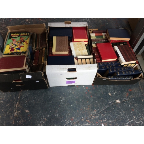 204 - THREE BOXES CONTAINING MIXED BOOKS TO INCLUDE BOBBY BEARS ANNUAL, LEAGUE MAGAZINE, VISUAL HISTORY ET... 