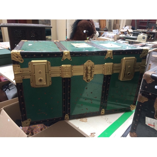 236 - THREE VINTAGE TRAVELLING TRUNKS (MEASURING - GREEN TRUNK 31