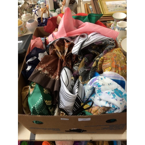 245 - A BOX CONTAINING VINTAGE SCARVES