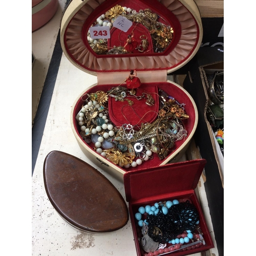 259 - TWO BOXES CONTAINING MIXED COSTUME JEWELLERY