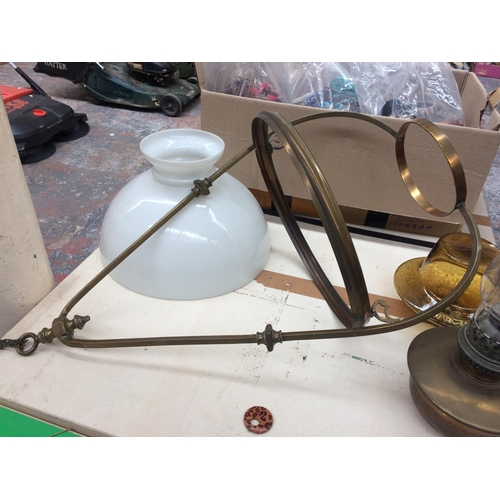 263 - A LARGE VINTAGE OIL CEILING LIGHT