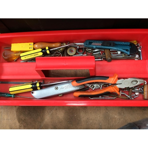 49 - A RED AND BLACK PLASTIC ZAG TOOLBOX CONTAINING DRAPER SCREWDRIVERS, GORDON WRENCH, ROLSON FILES, NAI... 