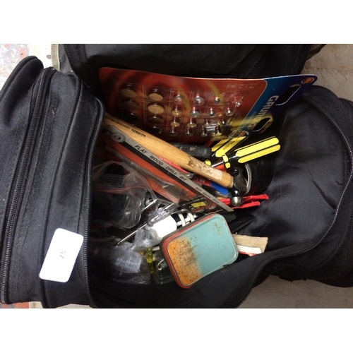 57 - TWO BAGS CONTAINING DRAPER SCREWDRIVERS, EXTENSION LEAD, BLACK AND DECKER ELECTRIC DRILL, TAPE MEASU... 