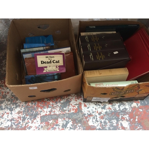 384 - TWO BOXES CONTAINING MIXED BOOKS TO INCLUDE: HARDBACK BOOKS  - QUEST OF ADVENTURE, ART BOOKS, CHILDR... 