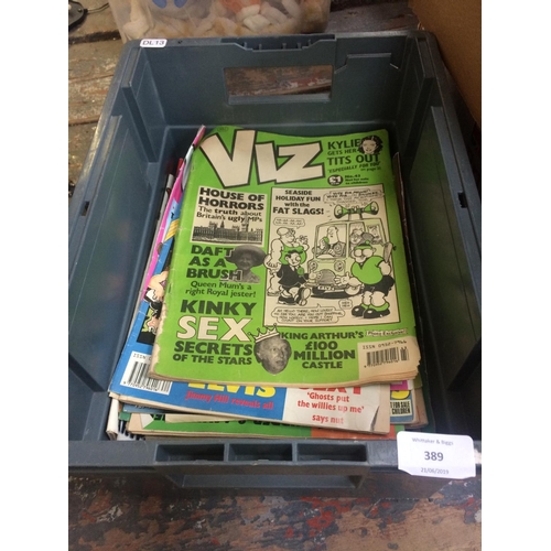 389 - TWO BOXES CONTAINING A LARGE COLLECTION OF VARIOUS VIZ MAGAZINES AND A LARGE QUANTITY OF VINTAGE MAG... 