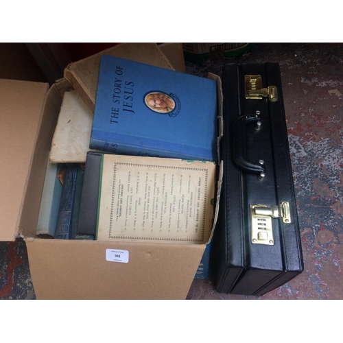 392 - COLLECTION OF VARIOUS VINTAGE BOOKS AND BLACK LEATHER BRIEFCASE