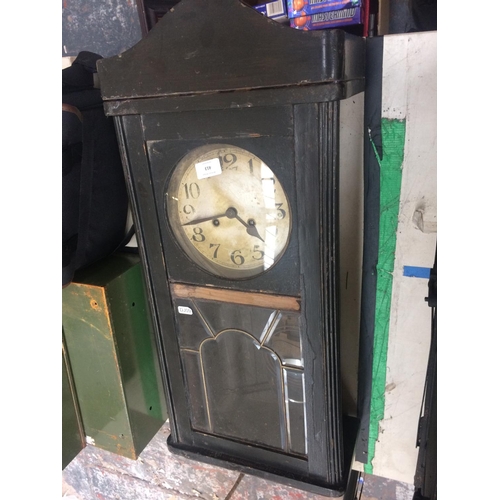 413 - OAK CASED CHIMING WALL CLOCK WITH PENDULUM