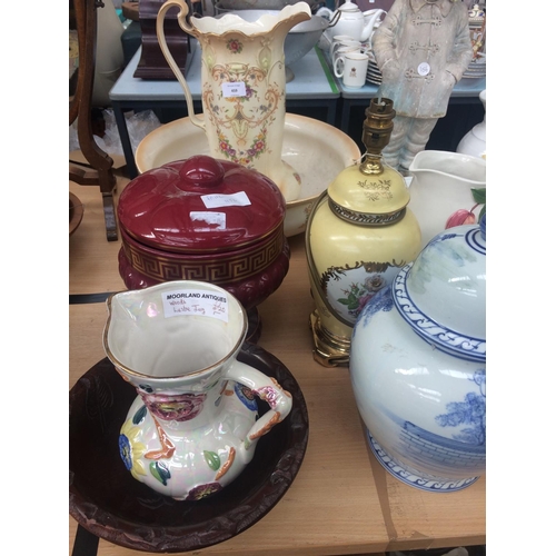 459 - FOURTEEN PIECES OF MIXED CHINA TO INCLUDE: VICTORIAN WATER JUG AND BOWL SET, BLUE AND WHITE ORIENTAL... 