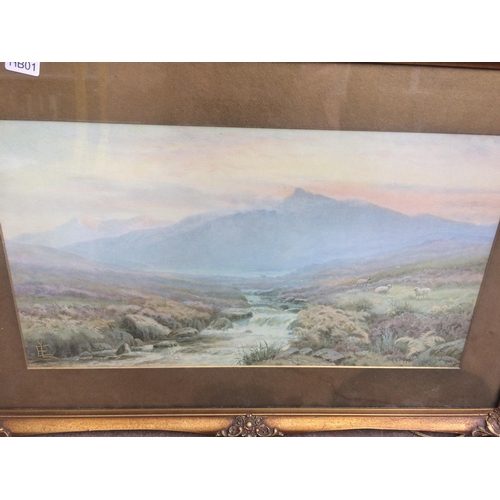 481 - PAIR OF GOOD QUALITY GILT FRAMED PRINTS: MOUNTAIN AND RIVER SCENE, COTTAGE AND SEA SCENE