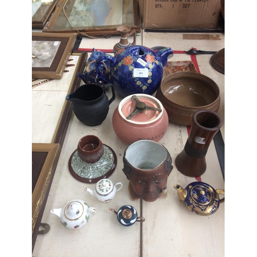 483 - FIFTEEN PIECES OF MIXED CHINA TO INCLUDE: VINTAGE STYLE TOBACCO JAR, HAND PAINTED TEAPOT, DOULTON LA... 