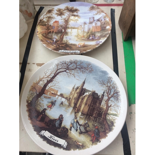 486 - FOUR LARGE CERAMIC CHARGERS OF FARMING SCENES