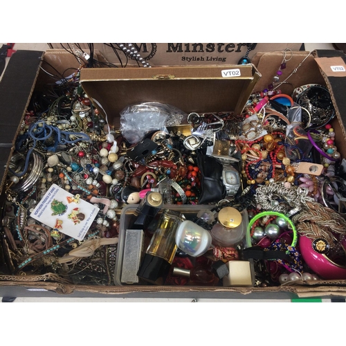 496 - TWO BOXES CONTAINING A LARGE QUANTITY OF MIXED COSTUME JEWELLERY