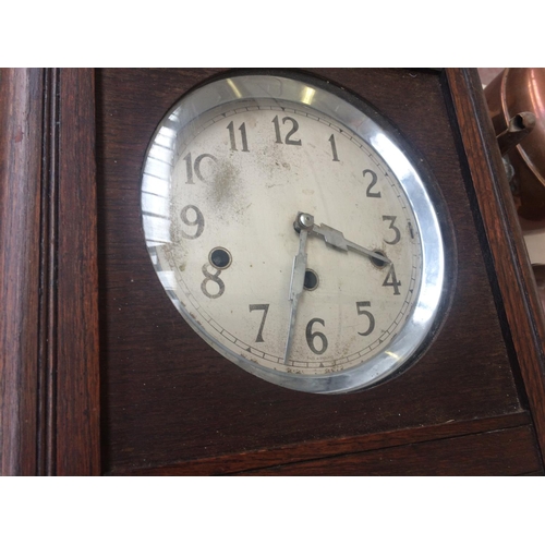 497 - OAK CASED 1930's WESTMINSTER CHIME WALL CLOCK WITH PENDULUM