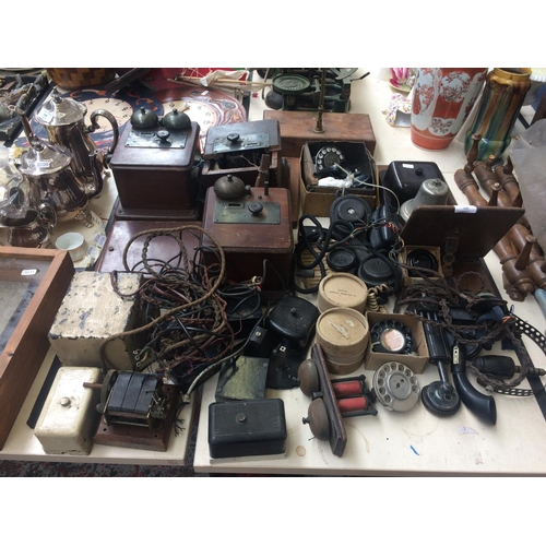 535 - LARGE COLLECTION OF VINTAGE TELEPHONE EQUIPMENT AND SPARES TO INCLUDE: CASES, BOXED DIALS, CABLES, B... 