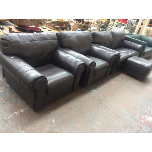 816 - A GOOD QUALITY BROWN LEATHER UPHOLSTERED FOUR PIECE LOUNGE SUITE TO INCLUDE: TWO ARMCHAIRS, A TWO SE... 