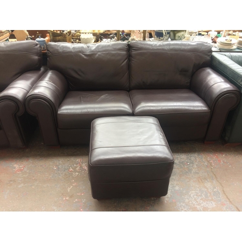 816 - A GOOD QUALITY BROWN LEATHER UPHOLSTERED FOUR PIECE LOUNGE SUITE TO INCLUDE: TWO ARMCHAIRS, A TWO SE... 