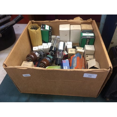 550 - BOX CONTAINING LARGE COLLECTION OF OLD RADIO VALVES