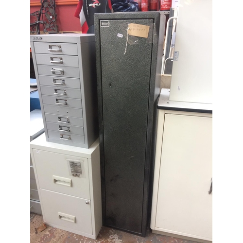 117 - A GREY METAL BOXX GUN CABINET (KEYS IN OFFICE)