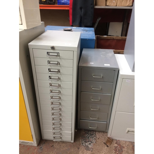 119 - TWO METAL OFFICE FILING CABINETS TO INCLUDE ONE SIX DRAWER AND ONE FIFTEEN DRAWER