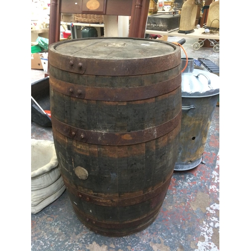 158 - A LARGE VINTAGE WOODEN WHISKEY BARREL