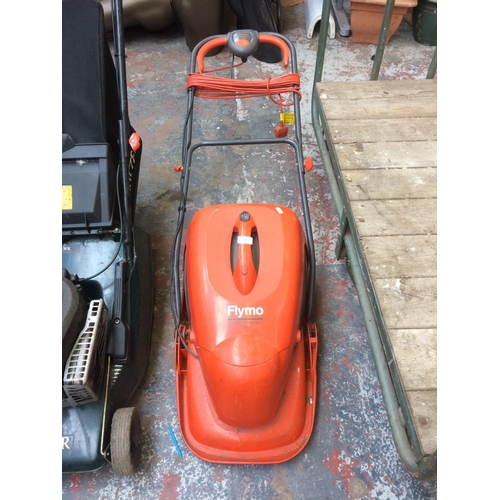 168 - AN ORANGE FLYMO MICRO COMPACT 30 ELECTRIC HOVER MOWER